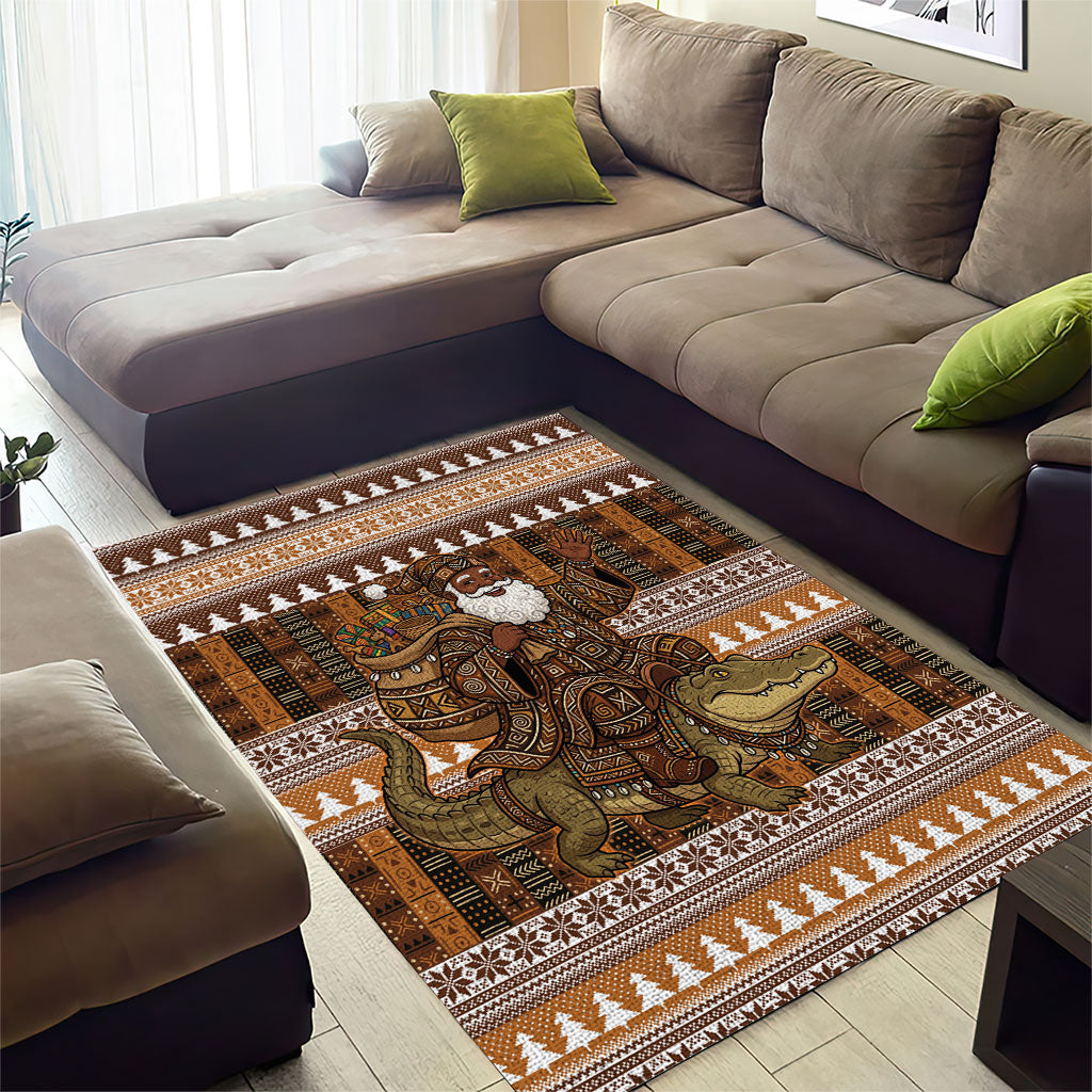 Mali Christmas Santa Nile Crocodile Area Rug Bogolanfini Mudcloth Inspired