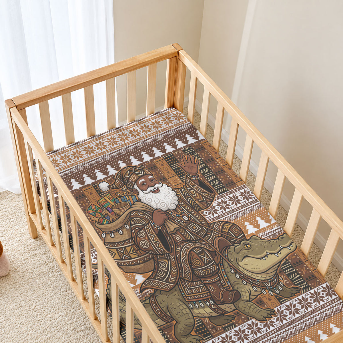 Mali Christmas Santa Nile Crocodile Baby Bed Cover Bogolanfini Mudcloth Inspired