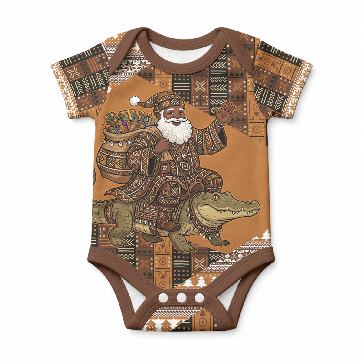 Mali Christmas Santa Nile Crocodile Baby Onesie Bogolanfini Mudcloth Inspired