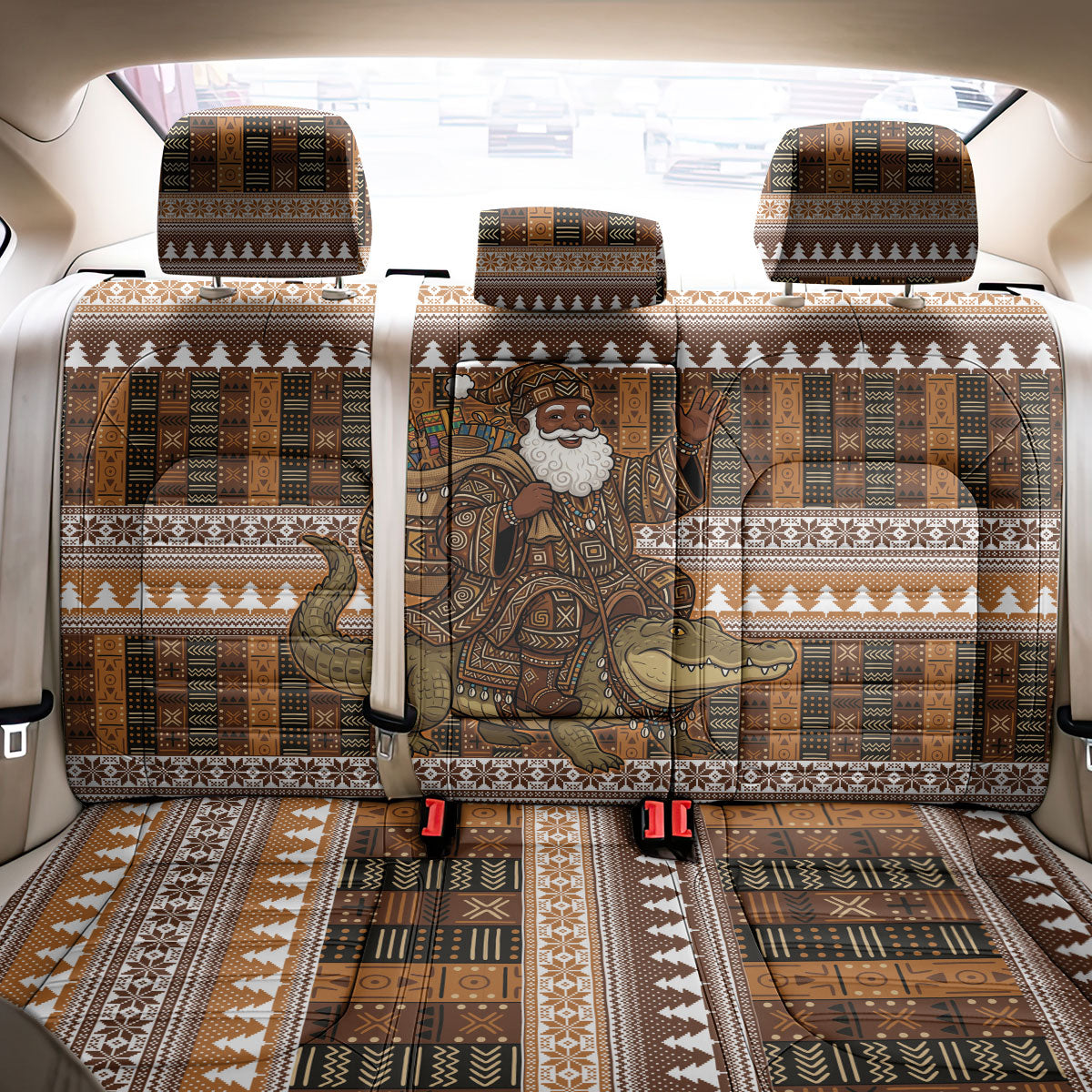 Mali Christmas Santa Nile Crocodile Back Car Seat Cover Bogolanfini Mudcloth Inspired