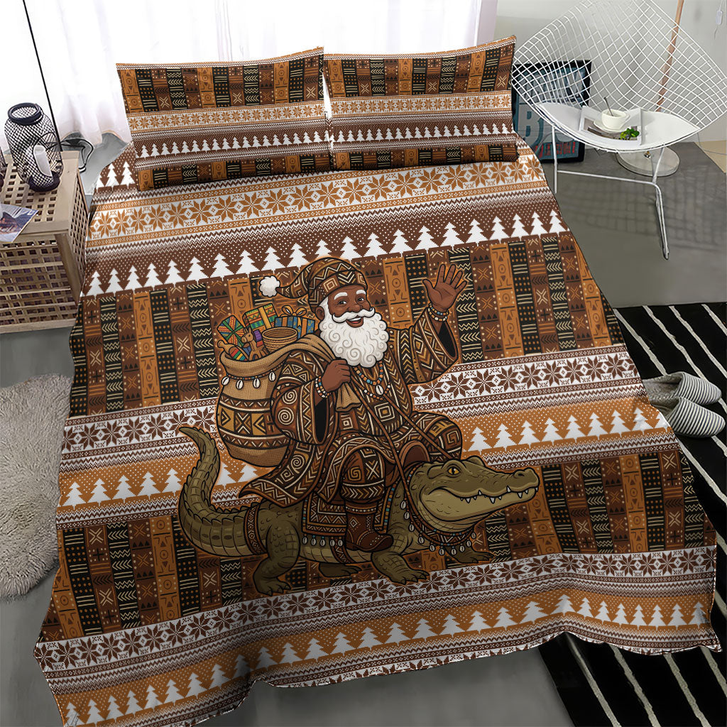 Mali Christmas Santa Nile Crocodile Bedding Set Bogolanfini Mudcloth Inspired