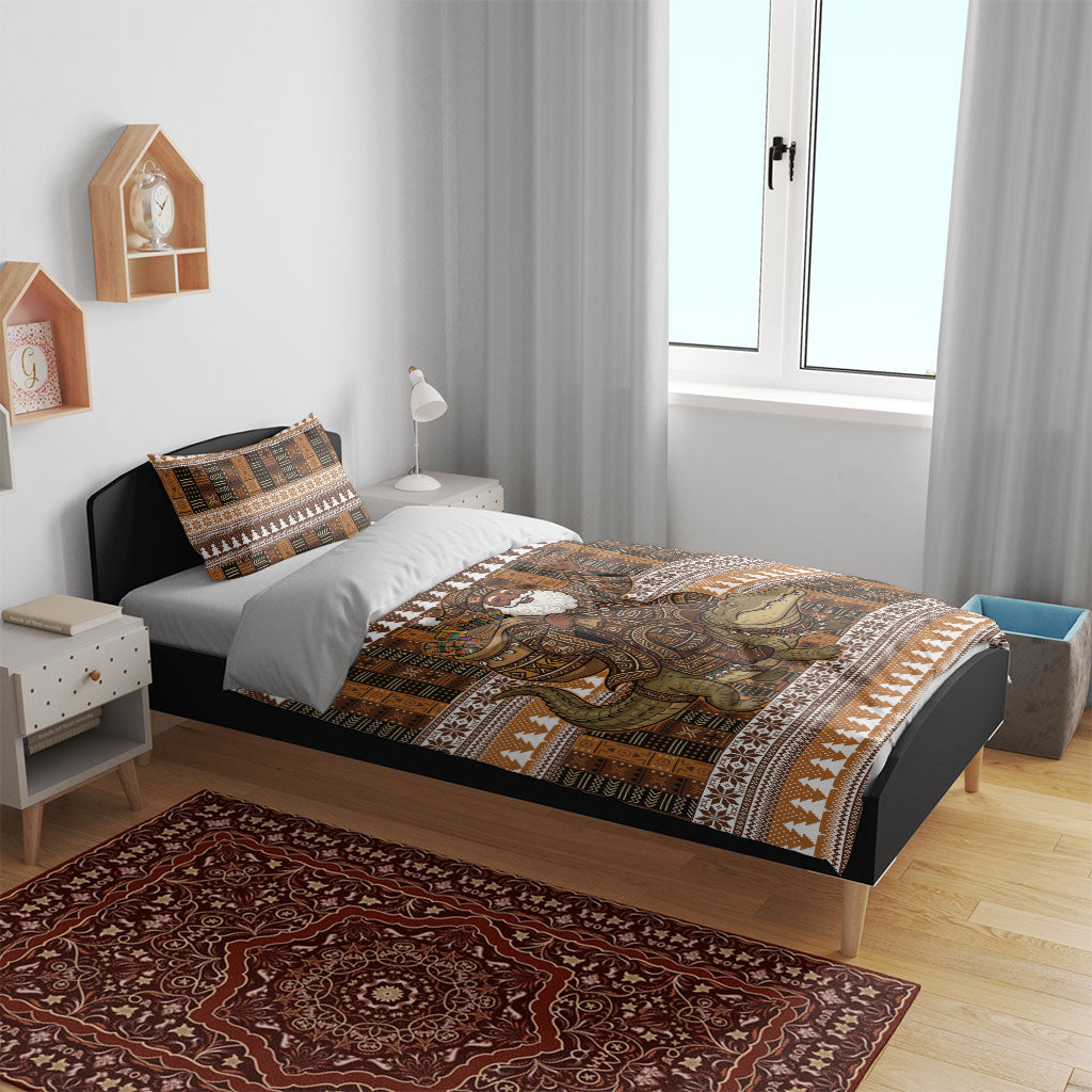 Mali Christmas Santa Nile Crocodile Bedding Set Bogolanfini Mudcloth Inspired