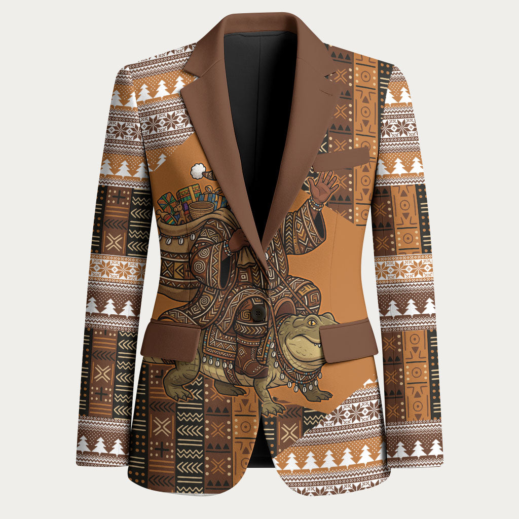 Mali Christmas Santa Nile Crocodile Blazer Bogolanfini Mudcloth Inspired