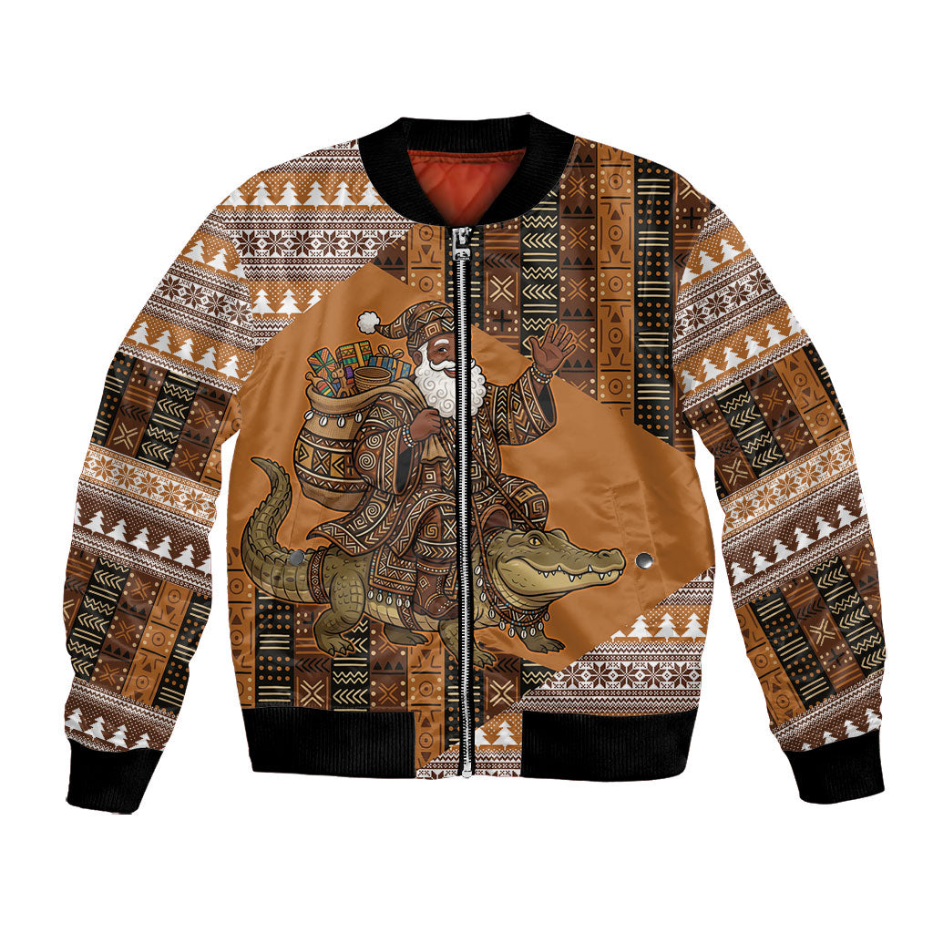 Mali Christmas Santa Nile Crocodile Bomber Jacket Bogolanfini Mudcloth Inspired