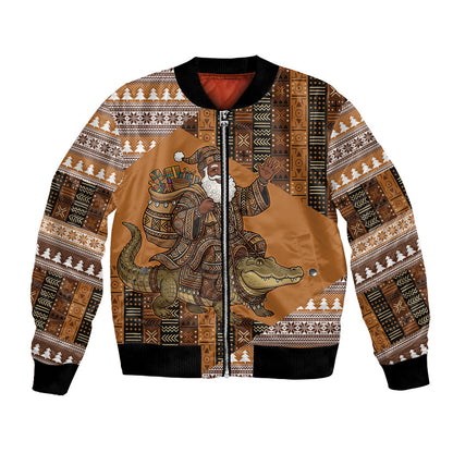 Mali Christmas Santa Nile Crocodile Bomber Jacket Bogolanfini Mudcloth Inspired