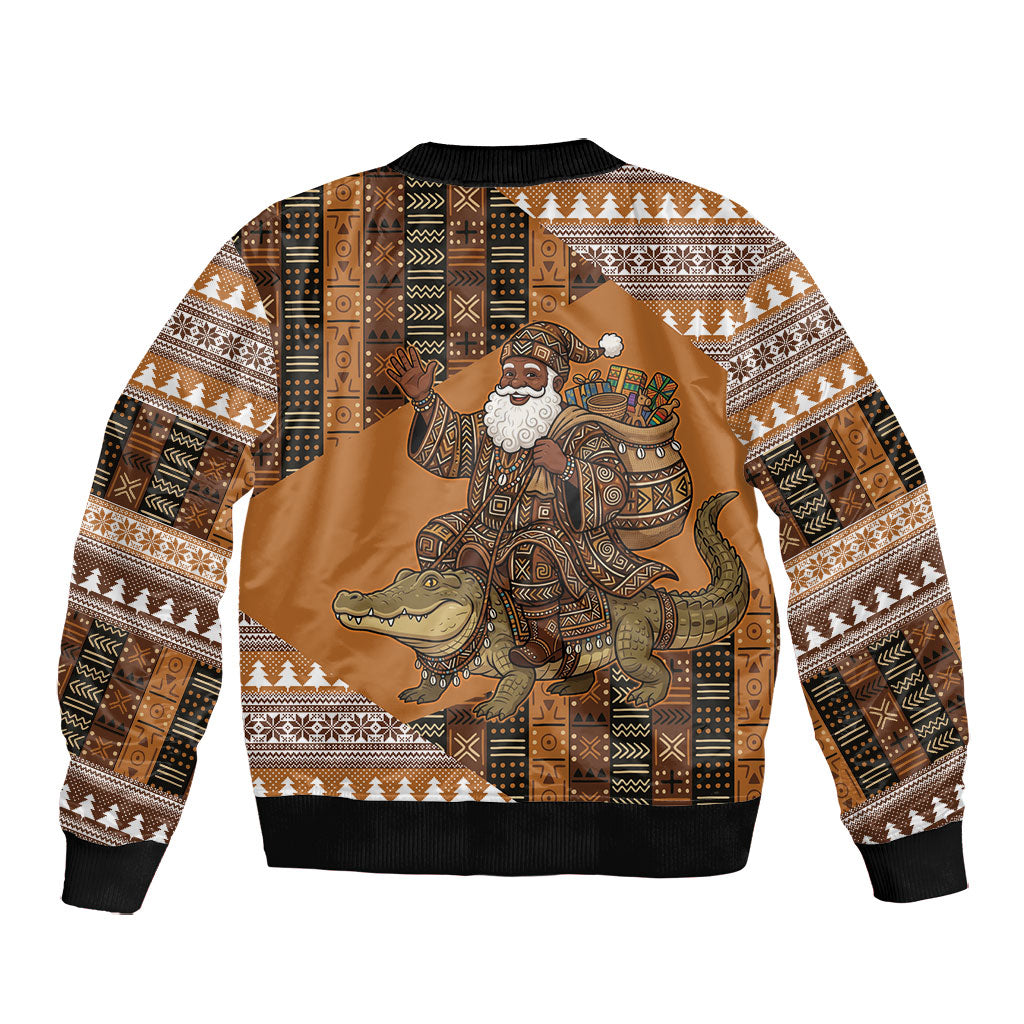 Mali Christmas Santa Nile Crocodile Bomber Jacket Bogolanfini Mudcloth Inspired