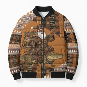 Mali Christmas Santa Nile Crocodile Bomber Puffer Jacket Bogolanfini Mudcloth Inspired