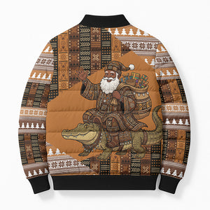 Mali Christmas Santa Nile Crocodile Bomber Puffer Jacket Bogolanfini Mudcloth Inspired