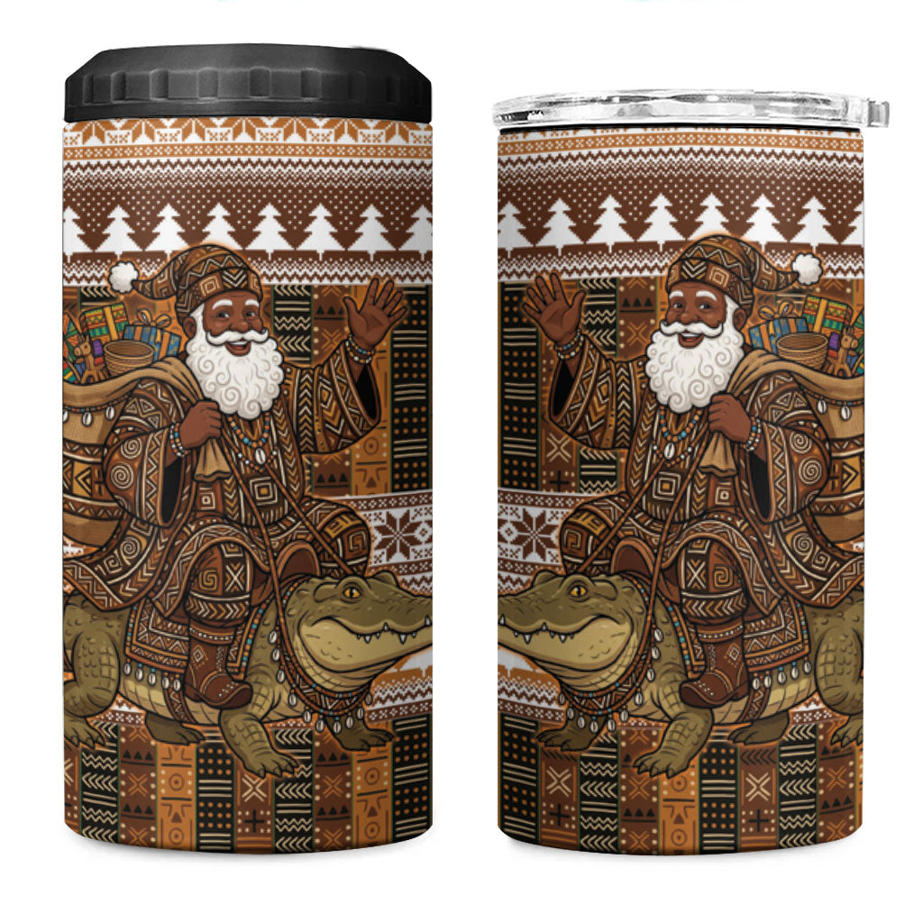Mali Christmas Santa Nile Crocodile 4 in 1 Can Cooler Tumbler Bogolanfini Mudcloth Inspired