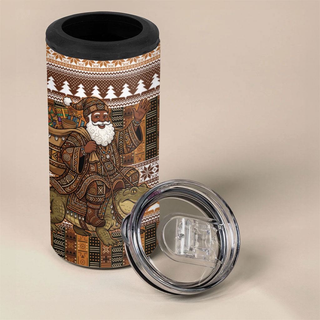 Mali Christmas Santa Nile Crocodile 4 in 1 Can Cooler Tumbler Bogolanfini Mudcloth Inspired