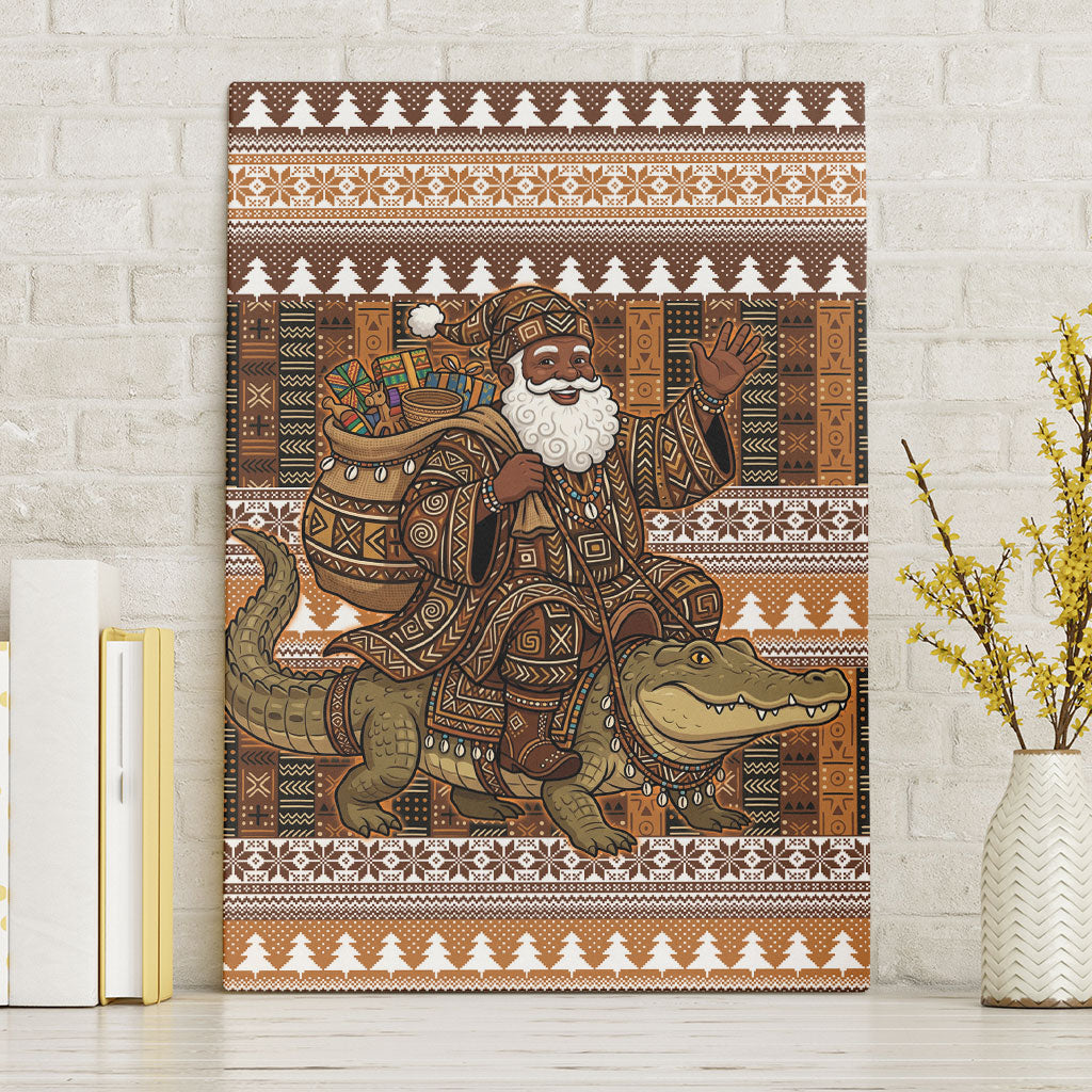 Mali Christmas Santa Nile Crocodile Canvas Wall Art Bogolanfini Mudcloth Inspired