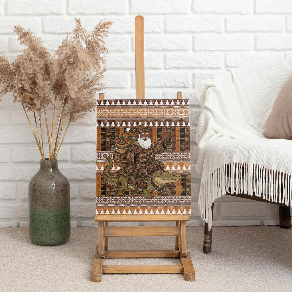 Mali Christmas Santa Nile Crocodile Canvas Wall Art Bogolanfini Mudcloth Inspired