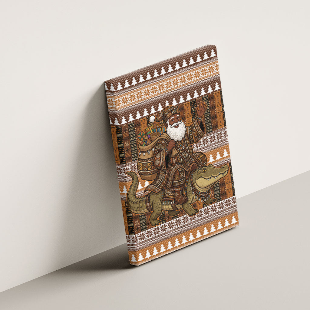 Mali Christmas Santa Nile Crocodile Canvas Wall Art Bogolanfini Mudcloth Inspired