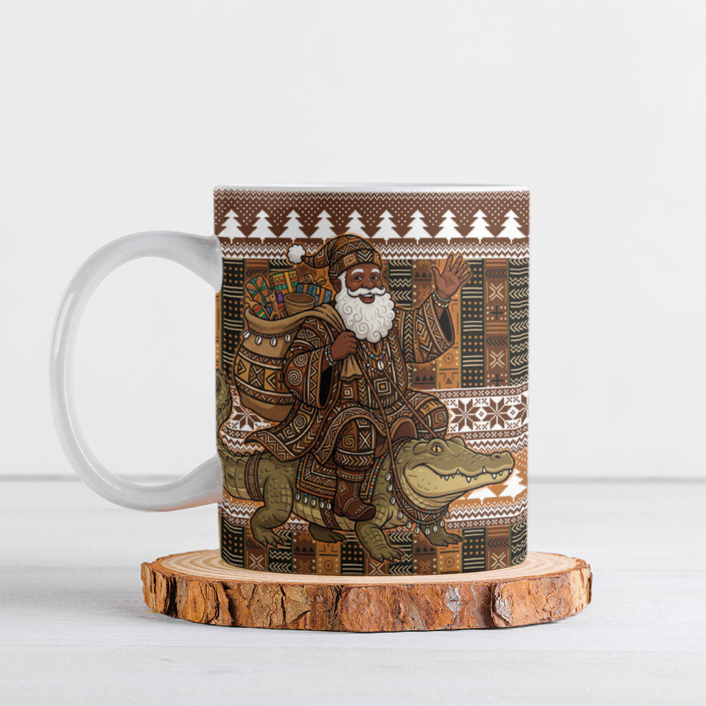 Mali Christmas Santa Nile Crocodile Ceramic Mug Bogolanfini Mudcloth Inspired