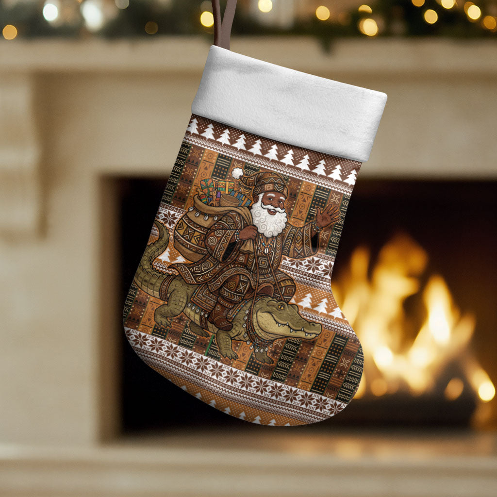 Mali Christmas Santa Nile Crocodile Christmas Stocking Bogolanfini Mudcloth Inspired