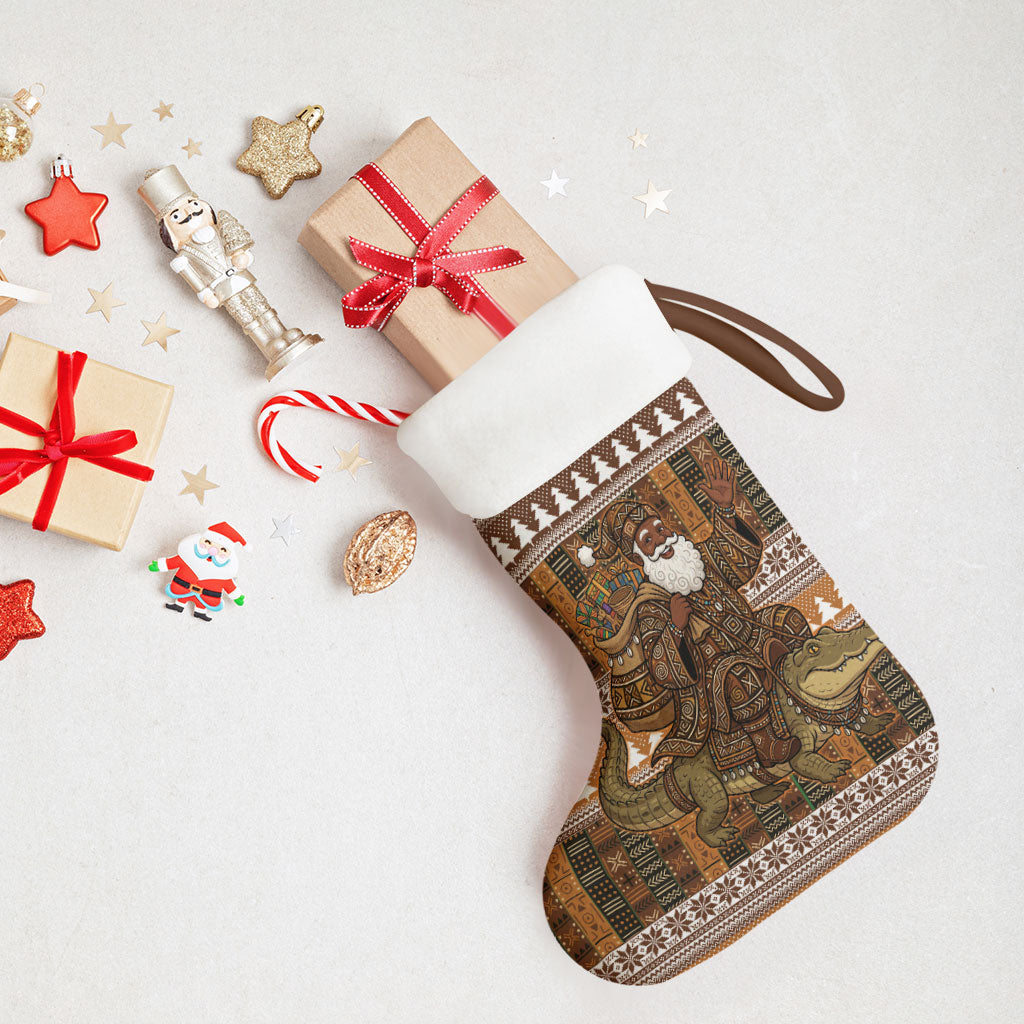 Mali Christmas Santa Nile Crocodile Christmas Stocking Bogolanfini Mudcloth Inspired