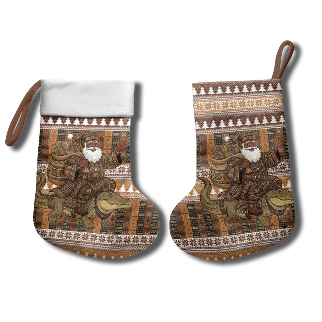 Mali Christmas Santa Nile Crocodile Christmas Stocking Bogolanfini Mudcloth Inspired