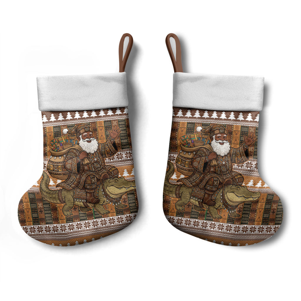 Mali Christmas Santa Nile Crocodile Christmas Stocking Bogolanfini Mudcloth Inspired