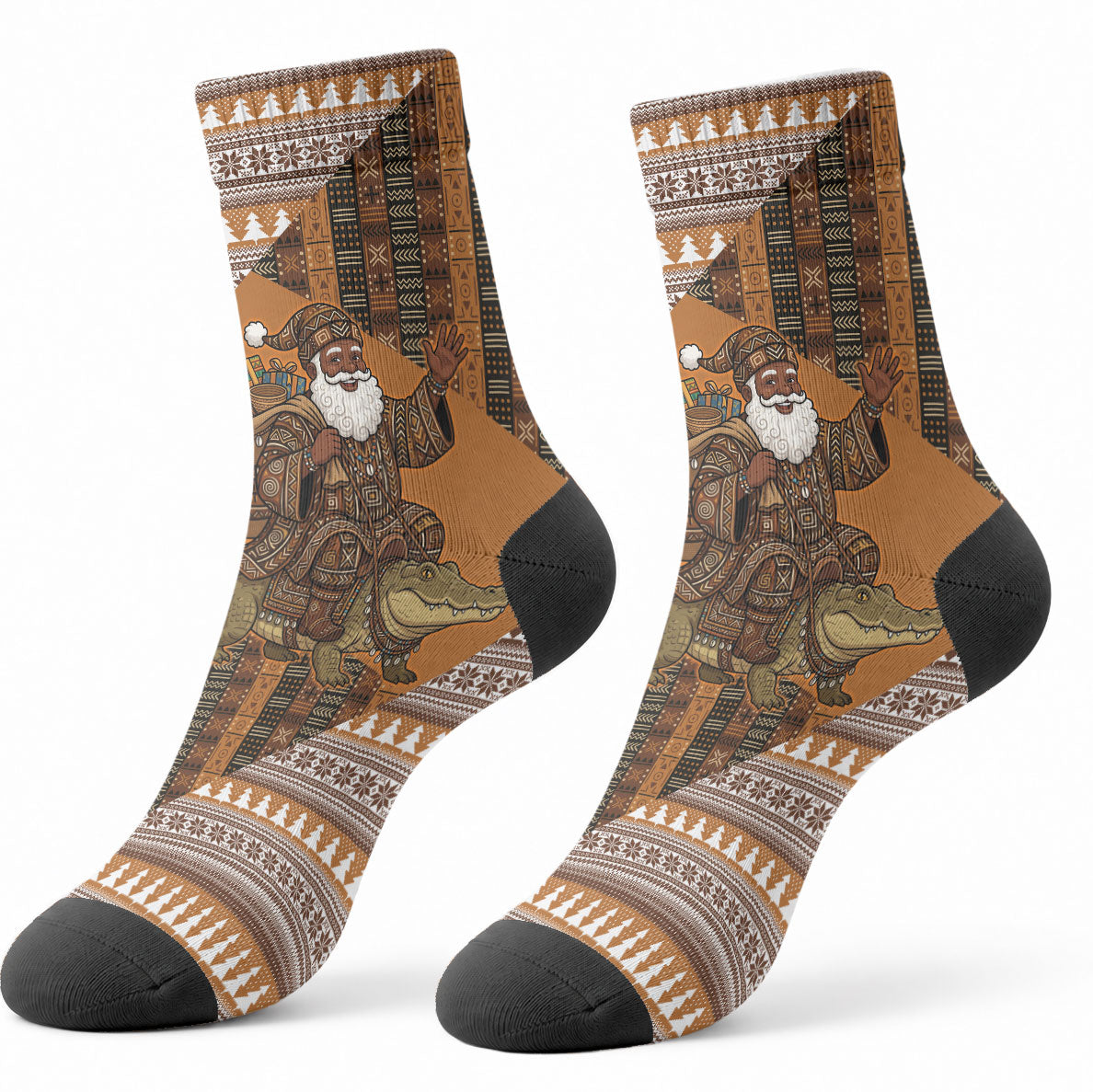 Mali Christmas Santa Nile Crocodile Crew Socks Bogolanfini Mudcloth Inspired