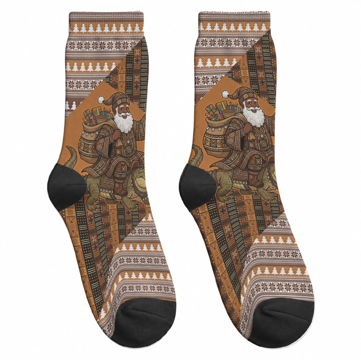 Mali Christmas Santa Nile Crocodile Crew Socks Bogolanfini Mudcloth Inspired