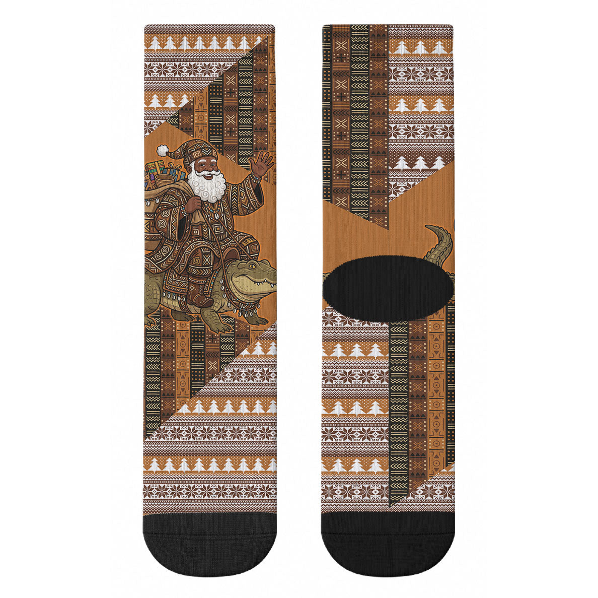 Mali Christmas Santa Nile Crocodile Crew Socks Bogolanfini Mudcloth Inspired