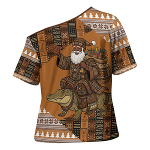 Mali Christmas Santa Nile Crocodile Cross Shoulder Shirt Bogolanfini Mudcloth Inspired