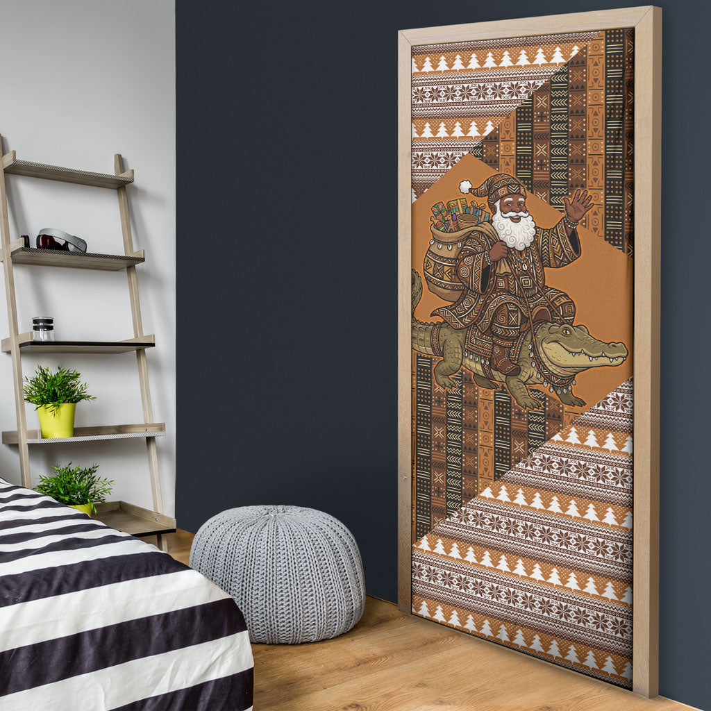 Mali Christmas Santa Nile Crocodile Door Cover Bogolanfini Mudcloth Inspired