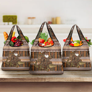 Mali Christmas Santa Nile Crocodile Grocery Bag Bogolanfini Mudcloth Inspired