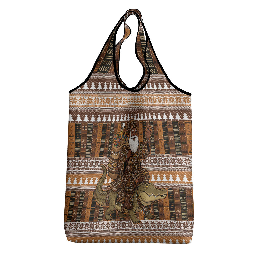 Mali Christmas Santa Nile Crocodile Grocery Bag Bogolanfini Mudcloth Inspired
