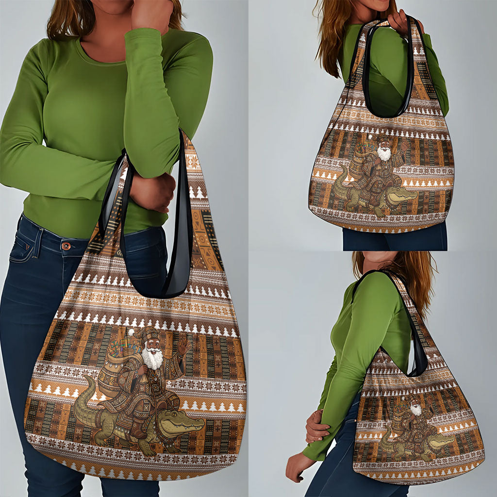 Mali Christmas Santa Nile Crocodile Grocery Bag Bogolanfini Mudcloth Inspired