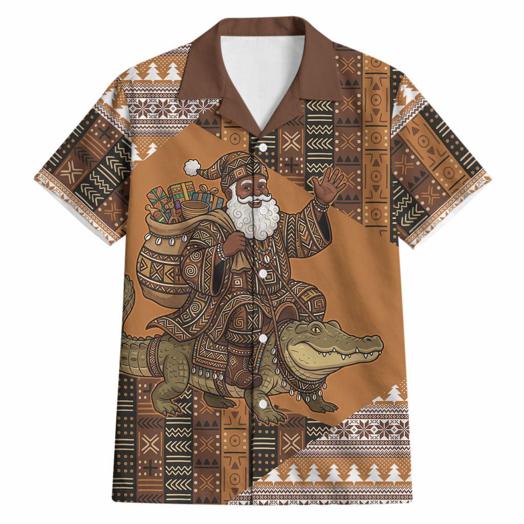 Mali Christmas Santa Nile Crocodile Hawaiian Shirt Bogolanfini Mudcloth Inspired