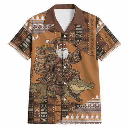 Mali Christmas Santa Nile Crocodile Hawaiian Shirt Bogolanfini Mudcloth Inspired