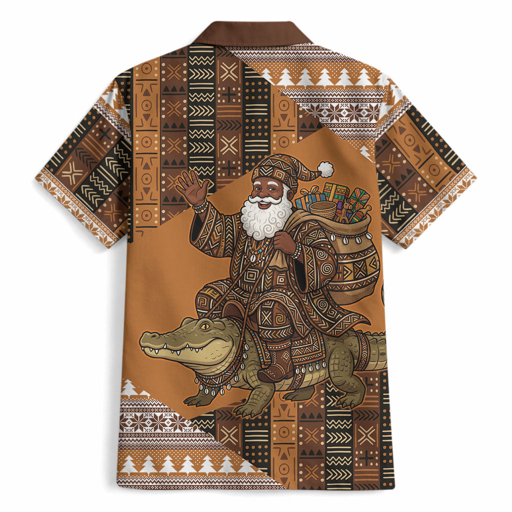 Mali Christmas Santa Nile Crocodile Hawaiian Shirt Bogolanfini Mudcloth Inspired