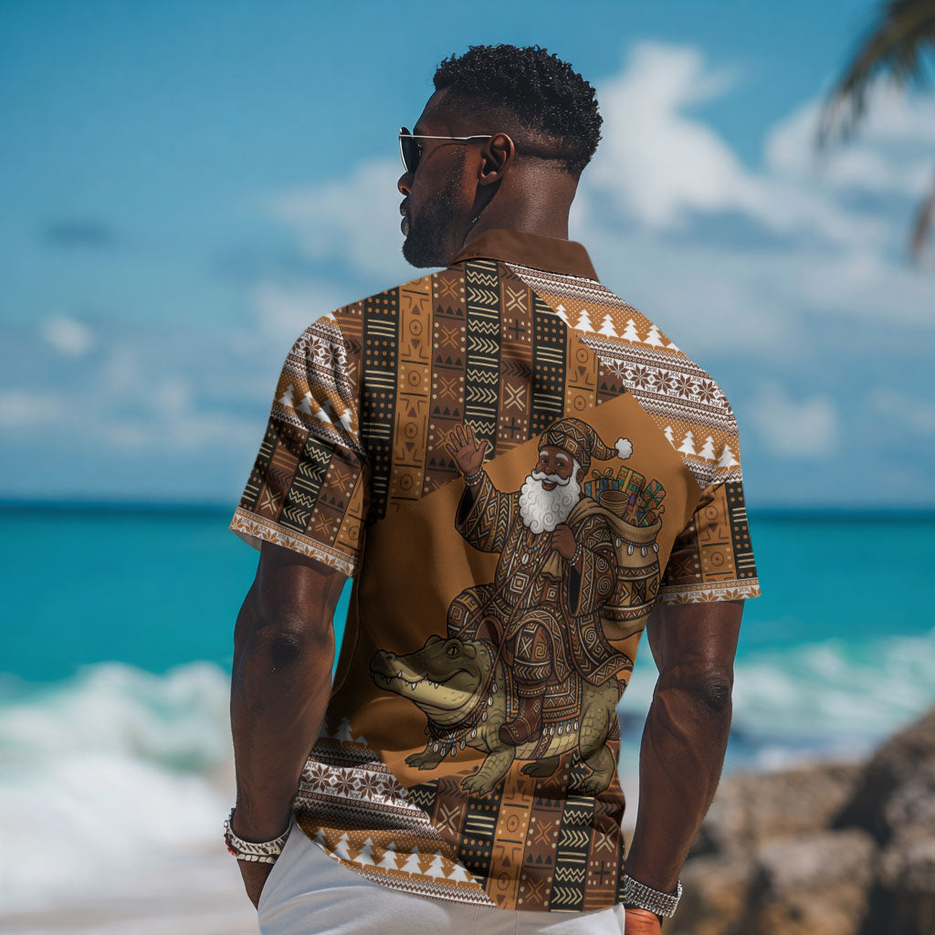 Mali Christmas Santa Nile Crocodile Hawaiian Shirt Bogolanfini Mudcloth Inspired