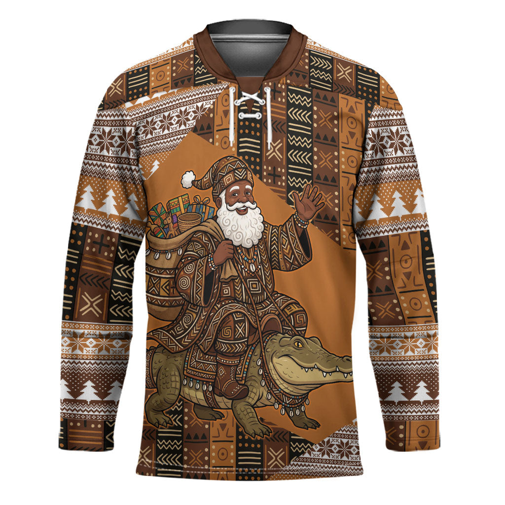 Mali Christmas Santa Nile Crocodile Hockey Jersey Bogolanfini Mudcloth Inspired