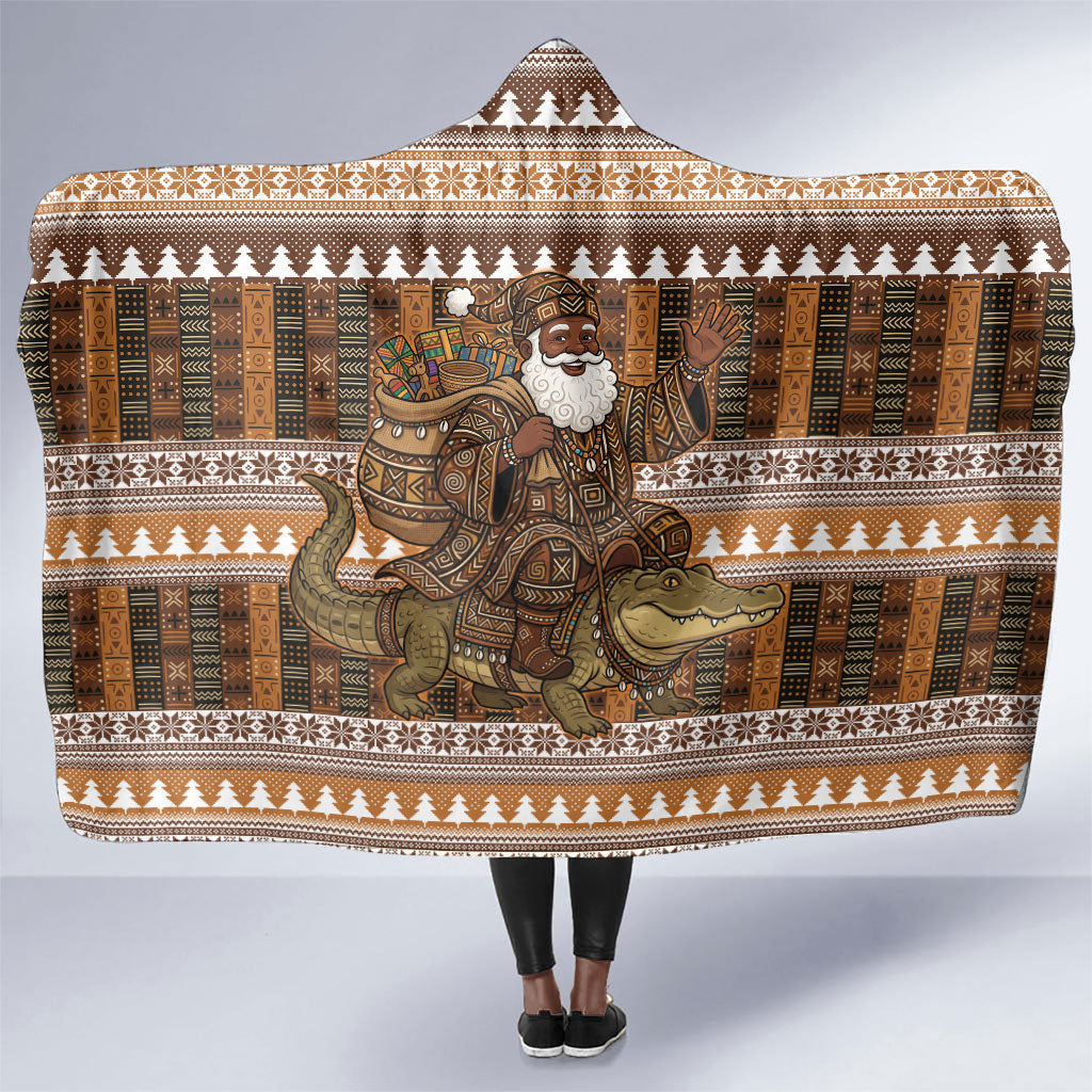 Mali Christmas Santa Nile Crocodile Hooded Blanket Bogolanfini Mudcloth Inspired