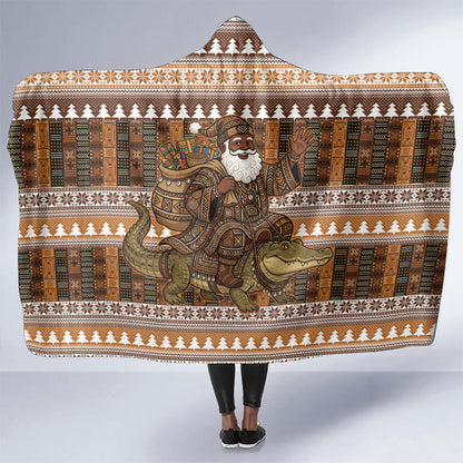 Mali Christmas Santa Nile Crocodile Hooded Blanket Bogolanfini Mudcloth Inspired
