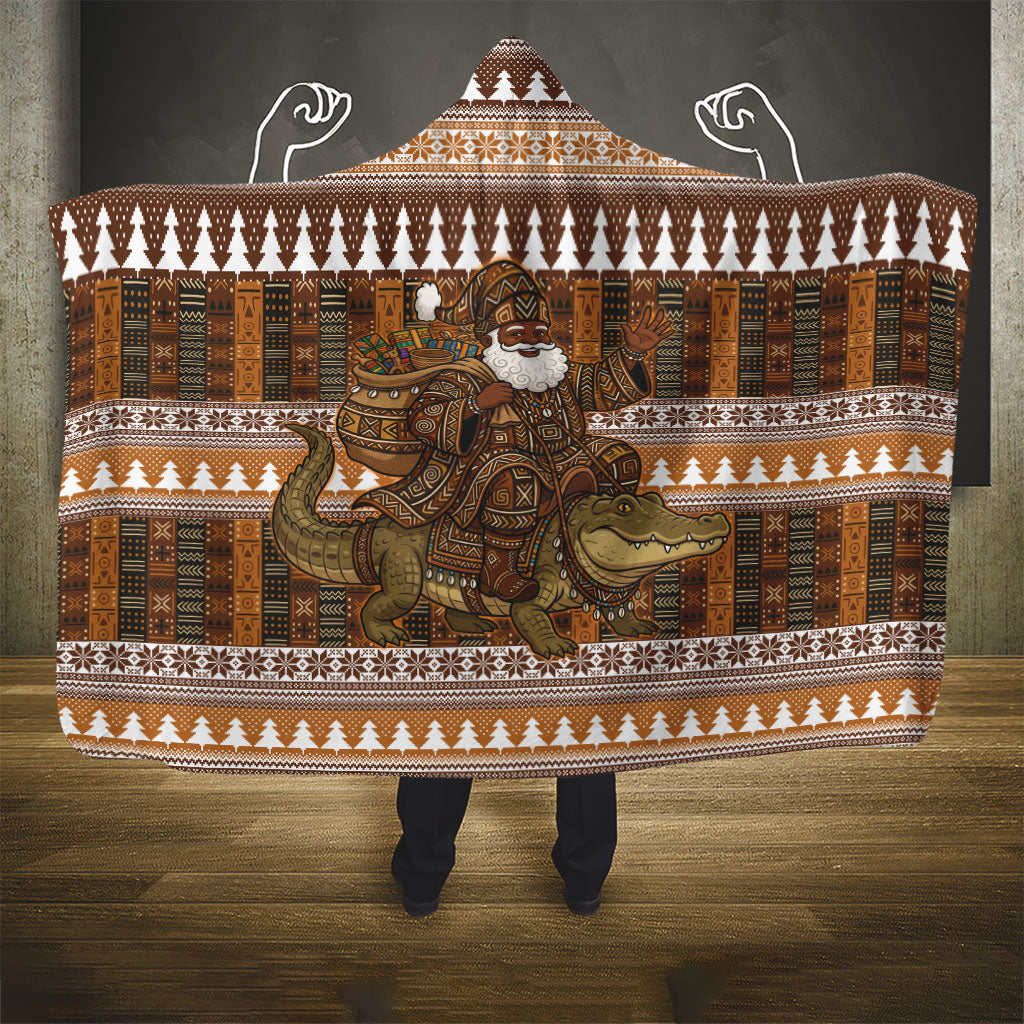 Mali Christmas Santa Nile Crocodile Hooded Blanket Bogolanfini Mudcloth Inspired