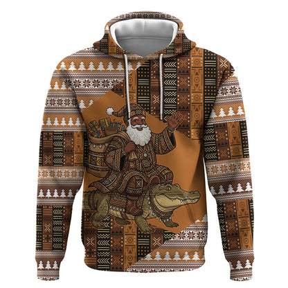 Mali Christmas Santa Nile Crocodile Hoodie Bogolanfini Mudcloth Inspired