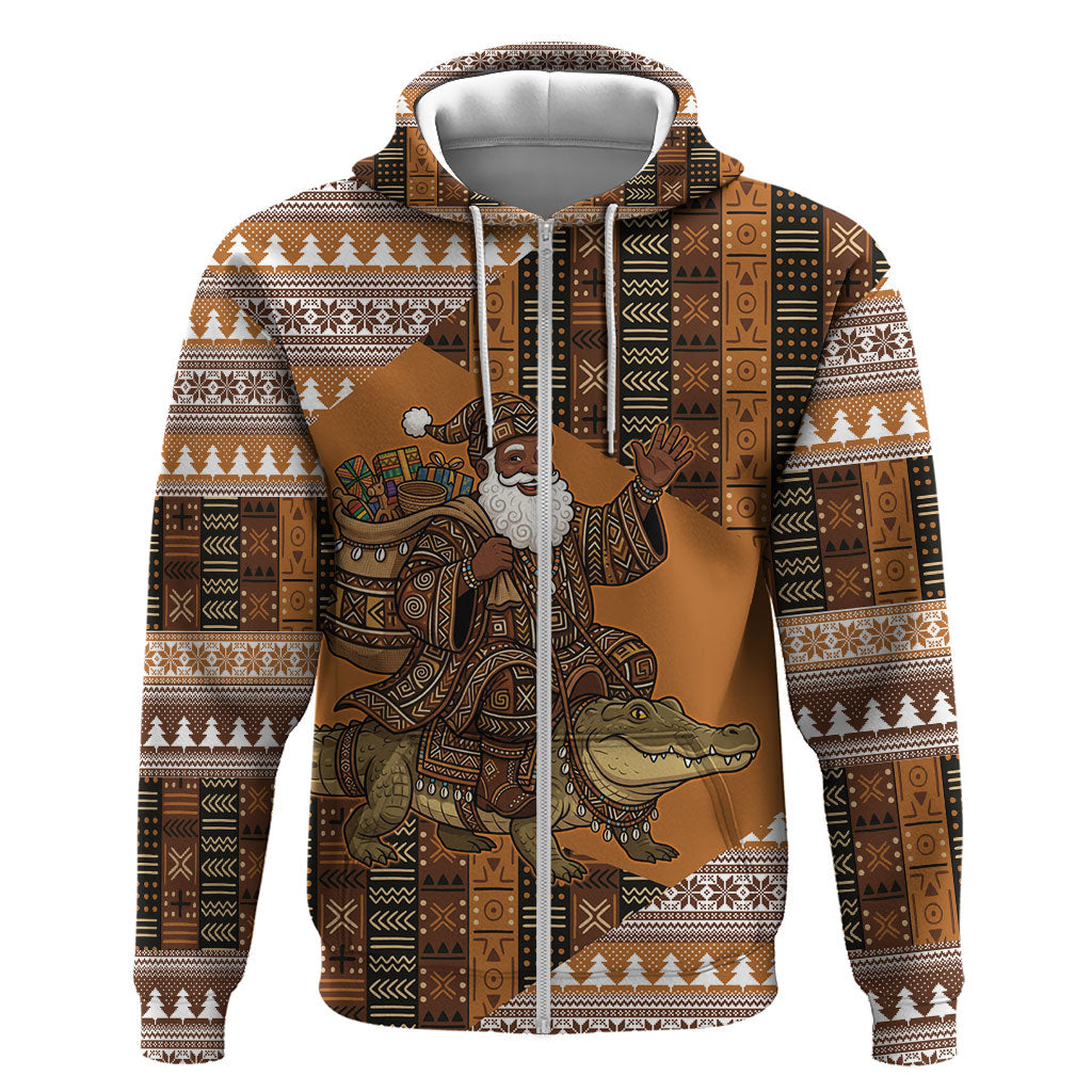 Mali Christmas Santa Nile Crocodile Hoodie Bogolanfini Mudcloth Inspired
