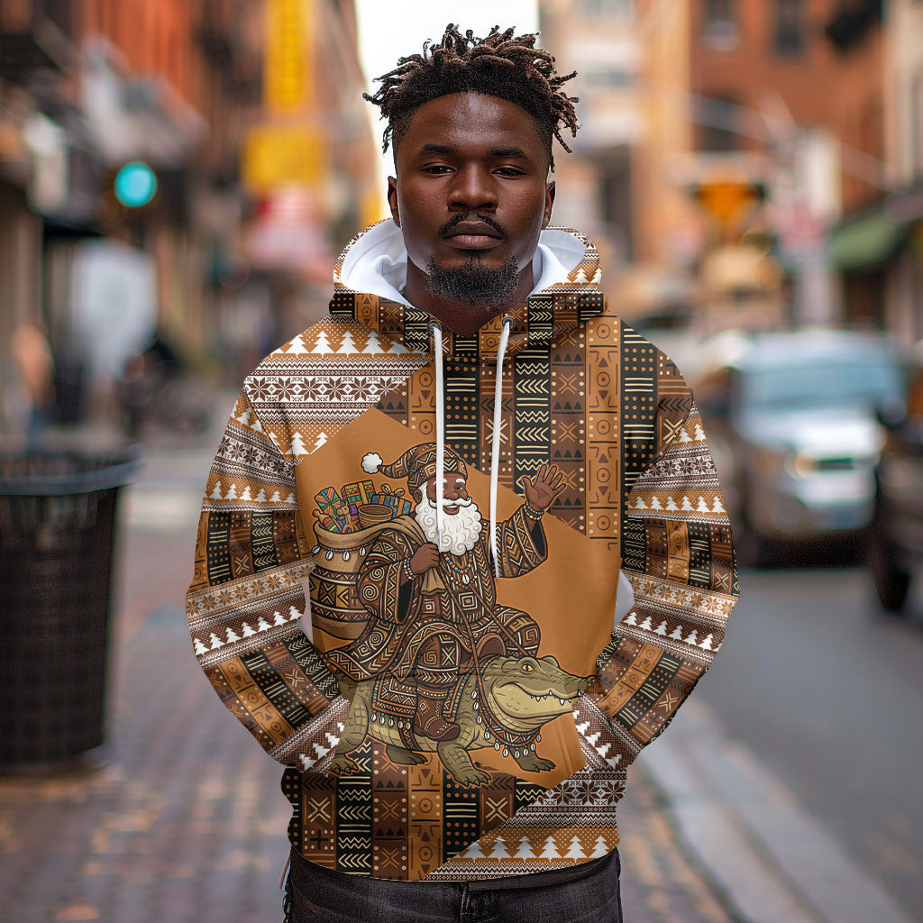 Mali Christmas Santa Nile Crocodile Hoodie Bogolanfini Mudcloth Inspired