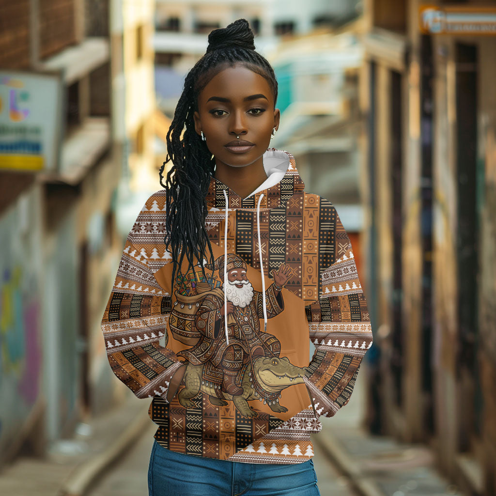 Mali Christmas Santa Nile Crocodile Hoodie Bogolanfini Mudcloth Inspired
