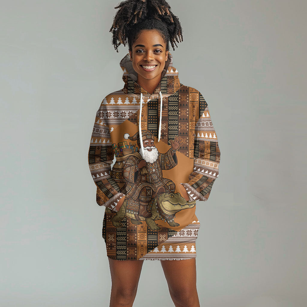 Mali Christmas Santa Nile Crocodile Hoodie Dress Bogolanfini Mudcloth Inspired