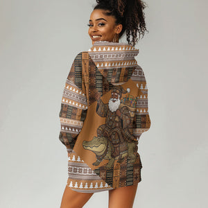 Mali Christmas Santa Nile Crocodile Hoodie Dress Bogolanfini Mudcloth Inspired
