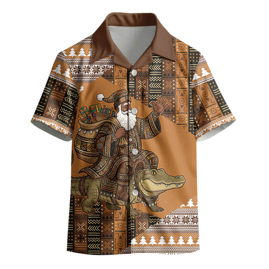 Mali Christmas Santa Nile Crocodile Kid Hawaiian Shirt Bogolanfini Mudcloth Inspired