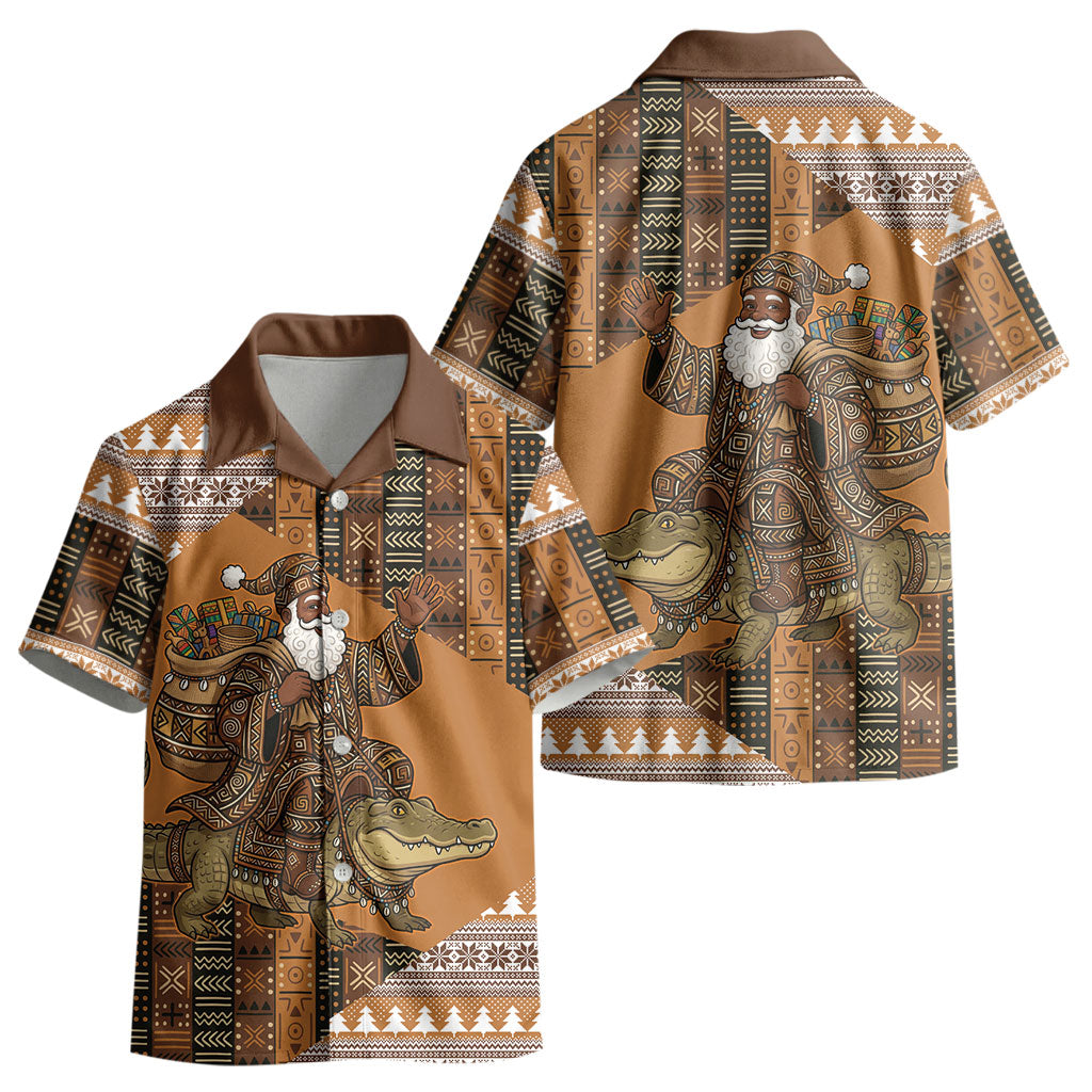 Mali Christmas Santa Nile Crocodile Kid Hawaiian Shirt Bogolanfini Mudcloth Inspired