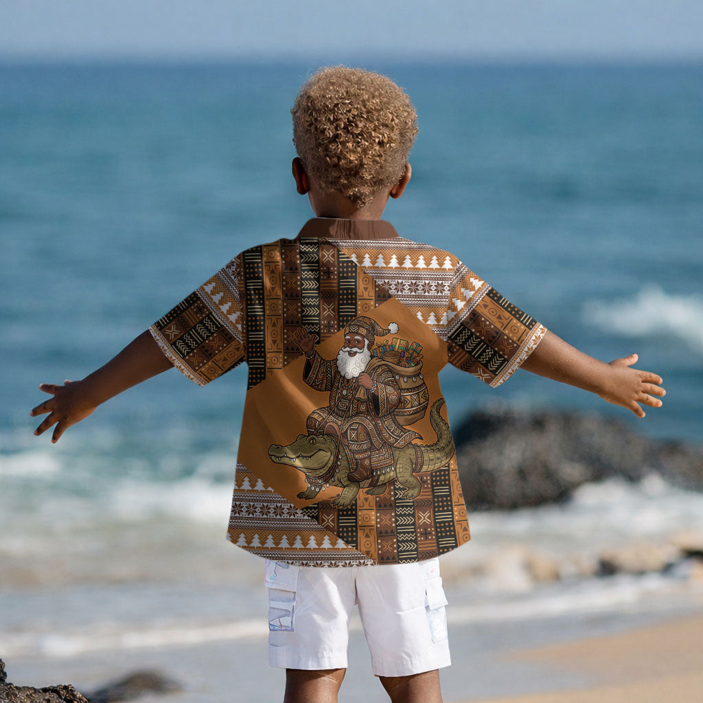 Mali Christmas Santa Nile Crocodile Kid Hawaiian Shirt Bogolanfini Mudcloth Inspired