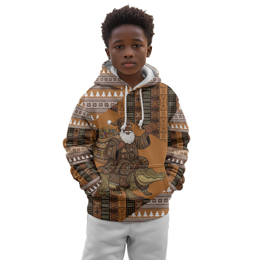 Mali Christmas Santa Nile Crocodile Kid Hoodie Bogolanfini Mudcloth Inspired