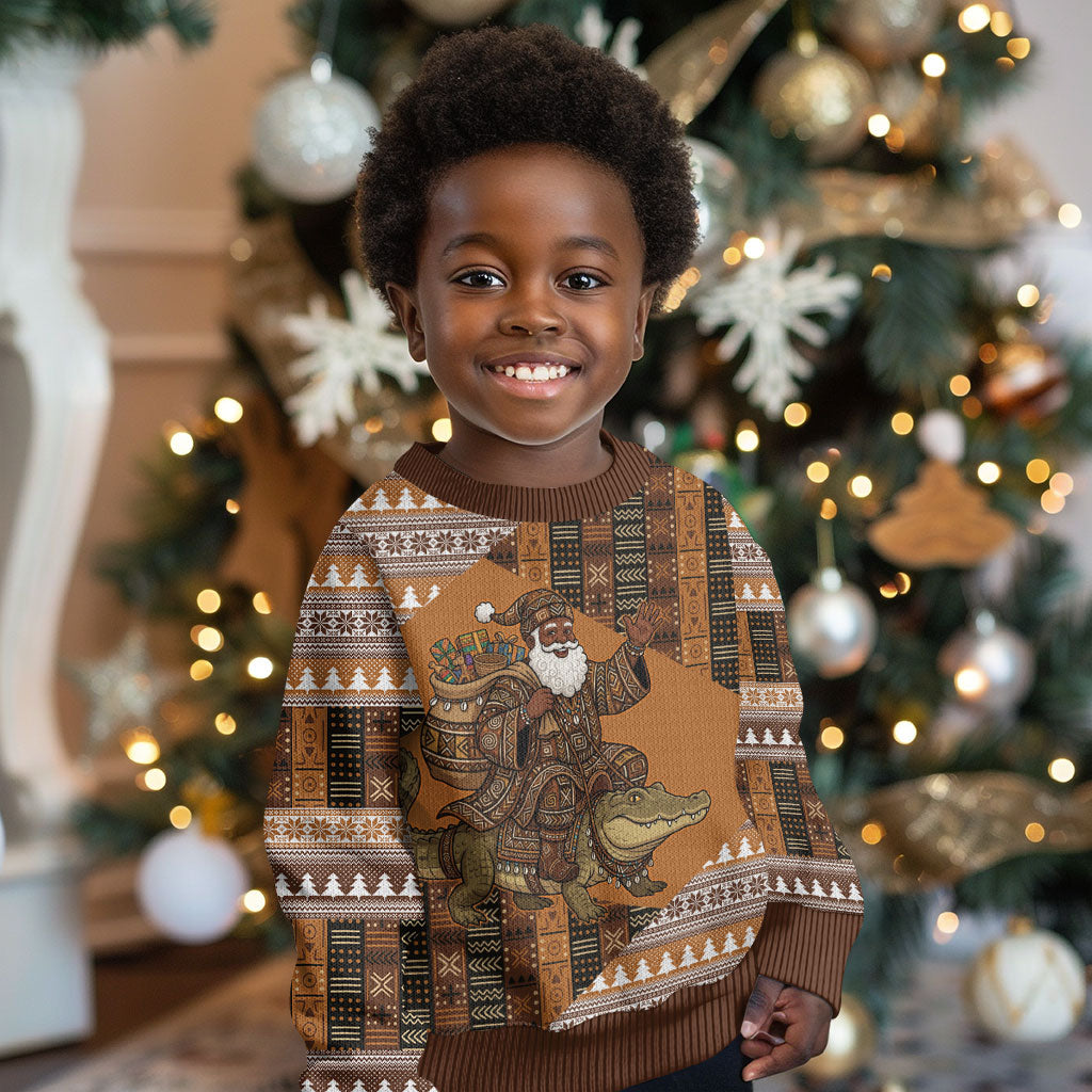 Mali Christmas Santa Nile Crocodile Kid Ugly Christmas Sweater Bogolanfini Mudcloth Inspired