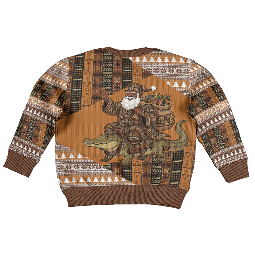 Mali Christmas Santa Nile Crocodile Kid Ugly Christmas Sweater Bogolanfini Mudcloth Inspired